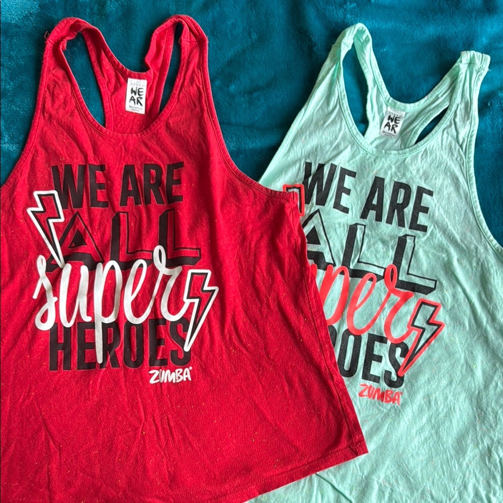 Zumba Fitness Red and Green Athletic Tank Tops
